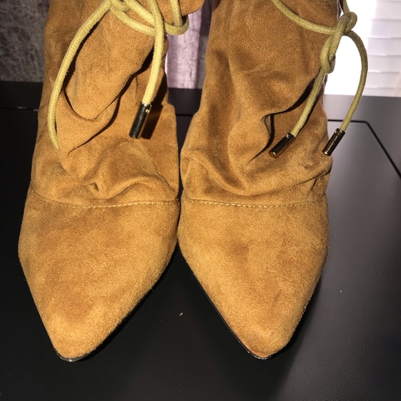 Tan soft suede high heeled booties - Picture 3 of 7
